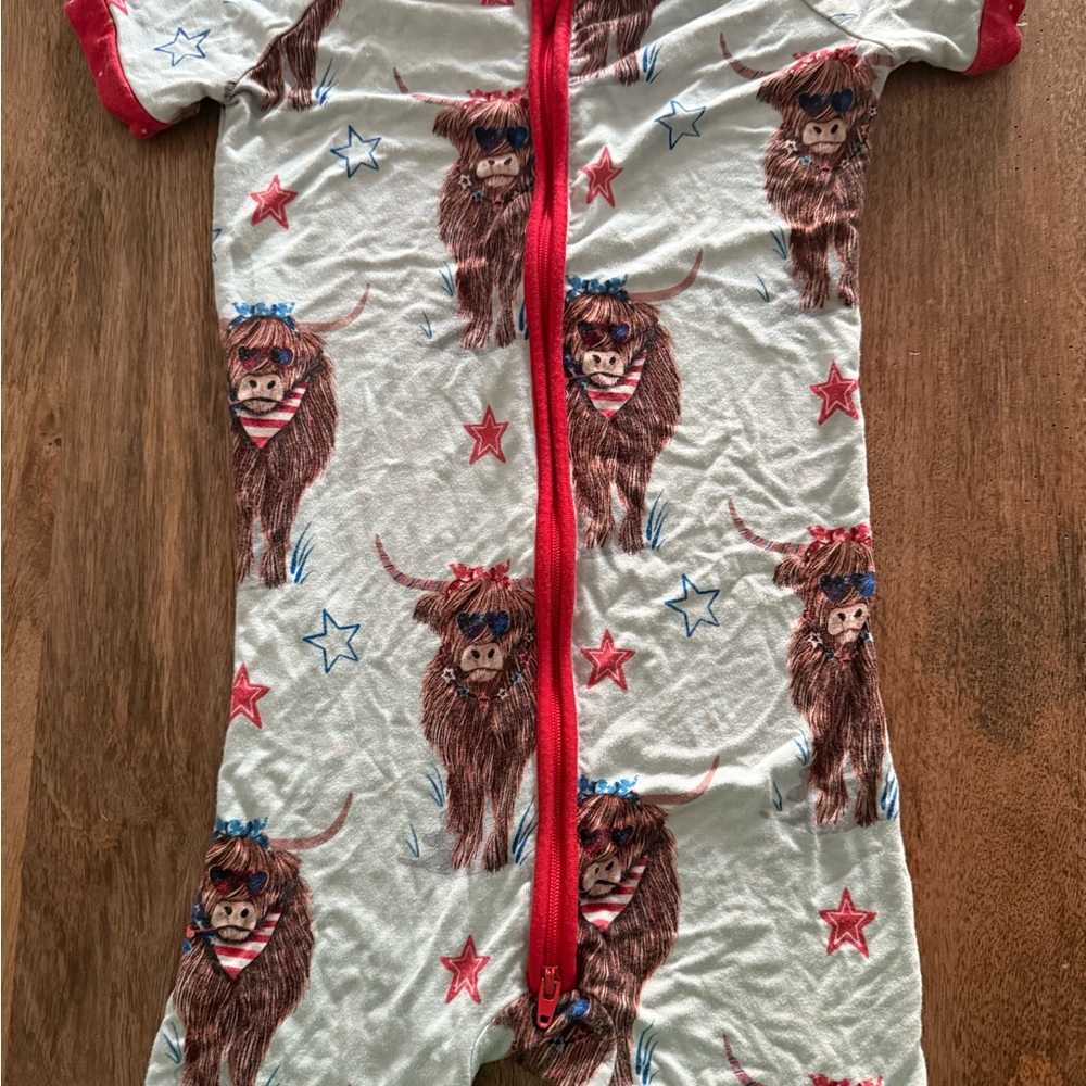 Adorable Highland Cow Kids Bodysuit with Red Trim